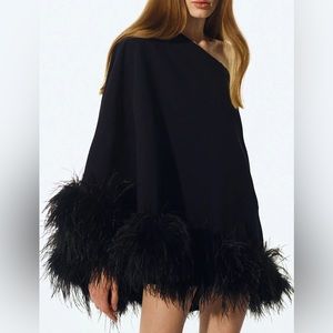 Black featherd one off the shoulder dress